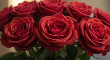 Closeup of a Bouquet of Deep Red Roses