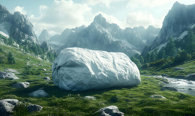 Large White Rock in Green Mountain Valley Landscape