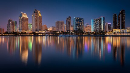 Obraz premium City skyline at night, reflections