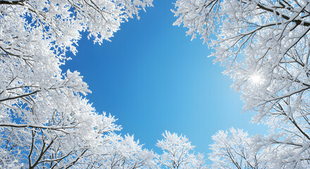Snow-Covered Trees Against Blue Sky
