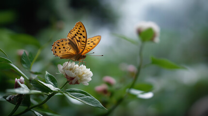 Obraz premium Delicate butterfly resting on a flower symbolizing beauty and peace