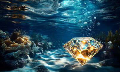 Luminous Diamond on Ocean Floor near Coral Reef