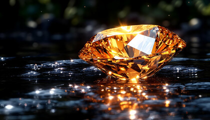 Luminous Yellow Diamond on Dark Water