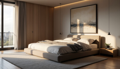 Stylish Modern Bedroom Interior with Large Windows