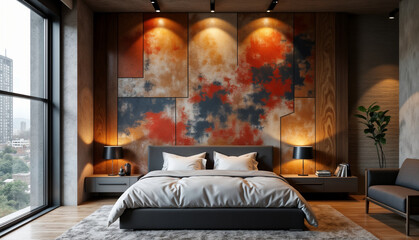 Stylish Modern Bedroom with Artistic Wall