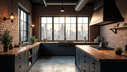 Stylish Modern Kitchen with City View