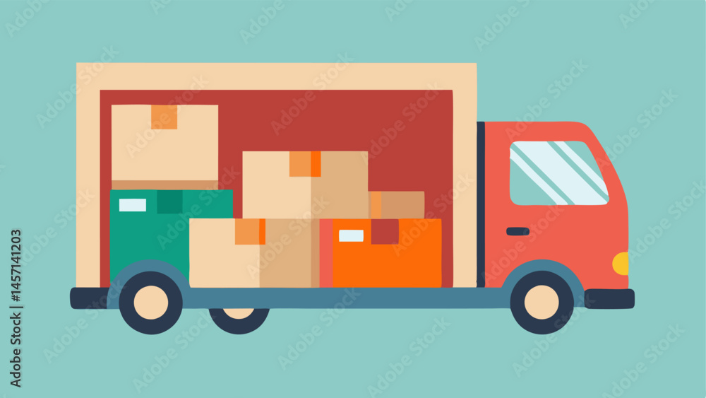 Aufkleber delivery truck overflow a delivery truck with its back doors open overflowing with empty cardboard b