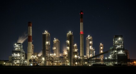 Industrial Plant at Night Under Starry Sky