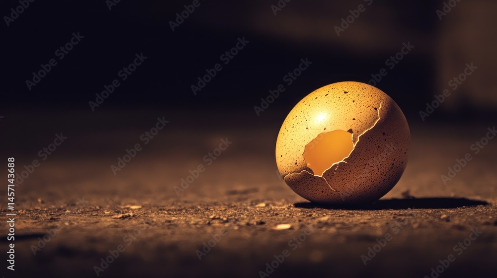 Poster an eggshell with a large crack is illuminated in the dark