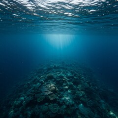 Obraz premium Underwater Coral Reef Scene in Deep Blue Ocean