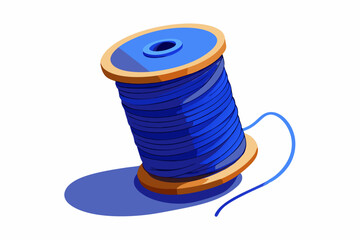 Spool of Blue Thread Isolated on White Background