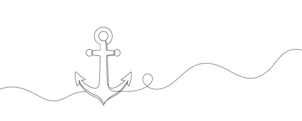 Continuous line drawing of sea anchor. Vector illustration. Continuous line of anchor.