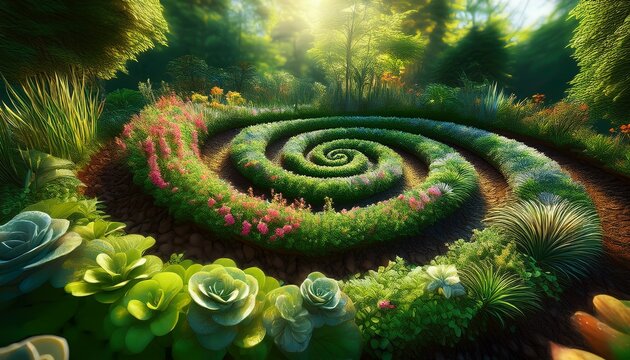 Pflanzenspirale im Permakulturgarten