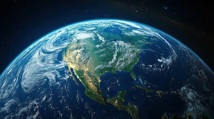Satellite View of Planet Earth Focused on North America â€“ Global Perspective -