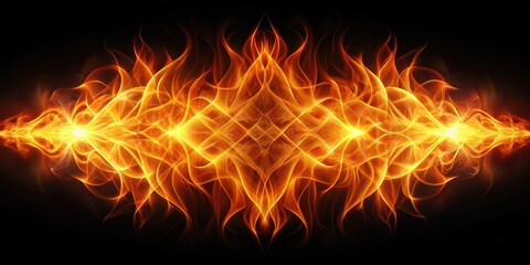 Fototapeta premium Flickering neon orange flame shaped pattern lights up a dark background with warm and energetic ambiance, creating a mesmerizing visual effect, abstract design, glow