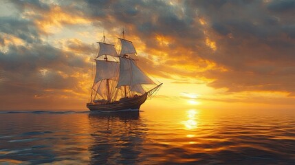 Obraz premium Sailing Ship on the Sea â€“ Fine Art Sea Landscape 