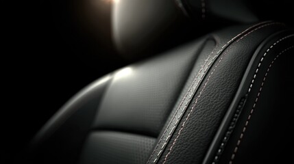Luxury Car Seat Detail: Black Leather with Red Stitching
