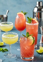 Fototapeta premium Colorful Cocktails with Citrus and Mint Garnishes