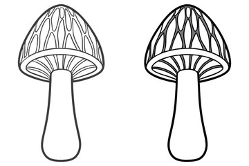Two single mushroom outlines with detailed caps stand against a transparent background