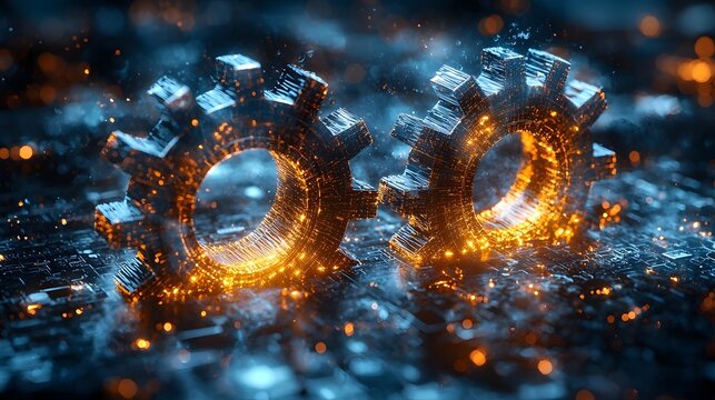 Interlocking gears representing a business merger concept