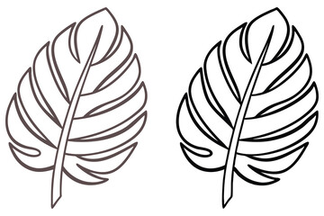Two monstera leaf outlines are presented, one in brown and one in black on a transparent background ©  Design_ mn
