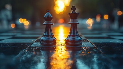 Chess pieces symbolize strategic in business merger