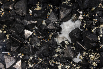 Magnetite is a mineral and one of the main iron ores. Close-up view