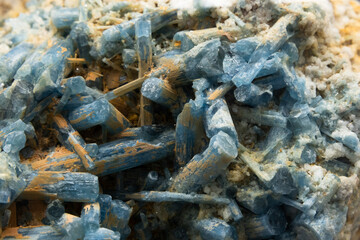 Detailed macro photograph of white blue aquamarine mixed with topaz