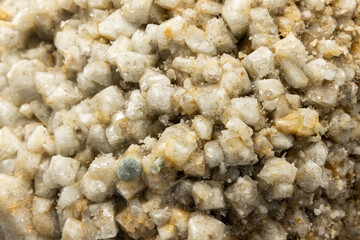 Detailed macro photograph of white topaz mineral crystals