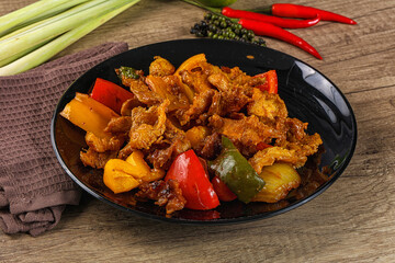 Asian cuisine - roasted crocodile meat