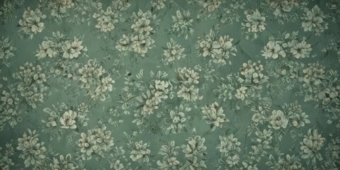 Faded green floral pattern with grunge overlay  Retro aesthetic , element, design