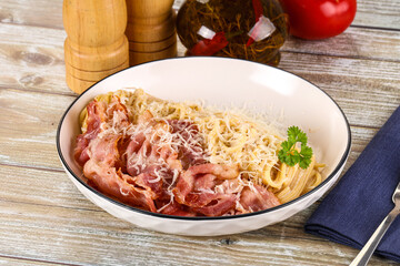 Italian pasta Carbonara - spaghetti with bacon