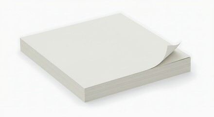 A stack of plain, flat printer paper with a small corner facing up &mdash; white background
