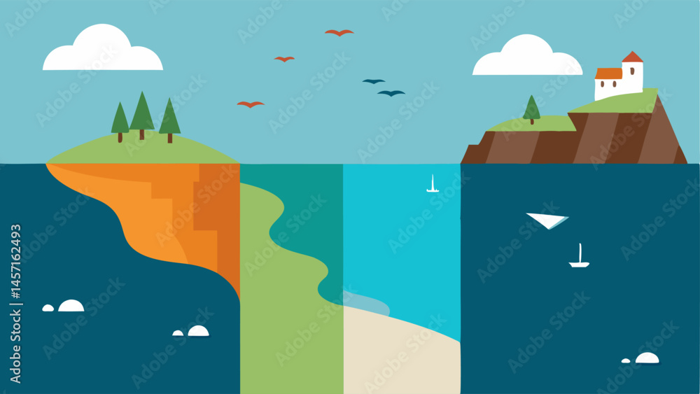 Poster change over time a multipanel that shows the same coastal landscape across different years highlight