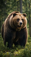 Large Brown Bear in Lush Green Forest