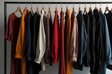Fototapeta premium Urban Fashion Wardrobe: Streetwear and Luxury Clothes on a Rack