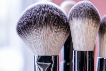 Close up view of a makeup brush set on display Generative AI