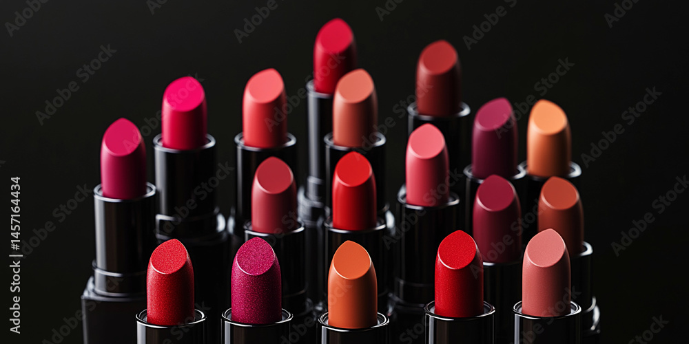 Poster close up of vibrant lipstick shades in various colors generative ai
