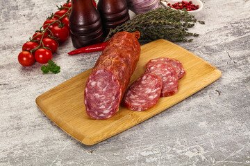 Italian pork Salchichon sausage with slices