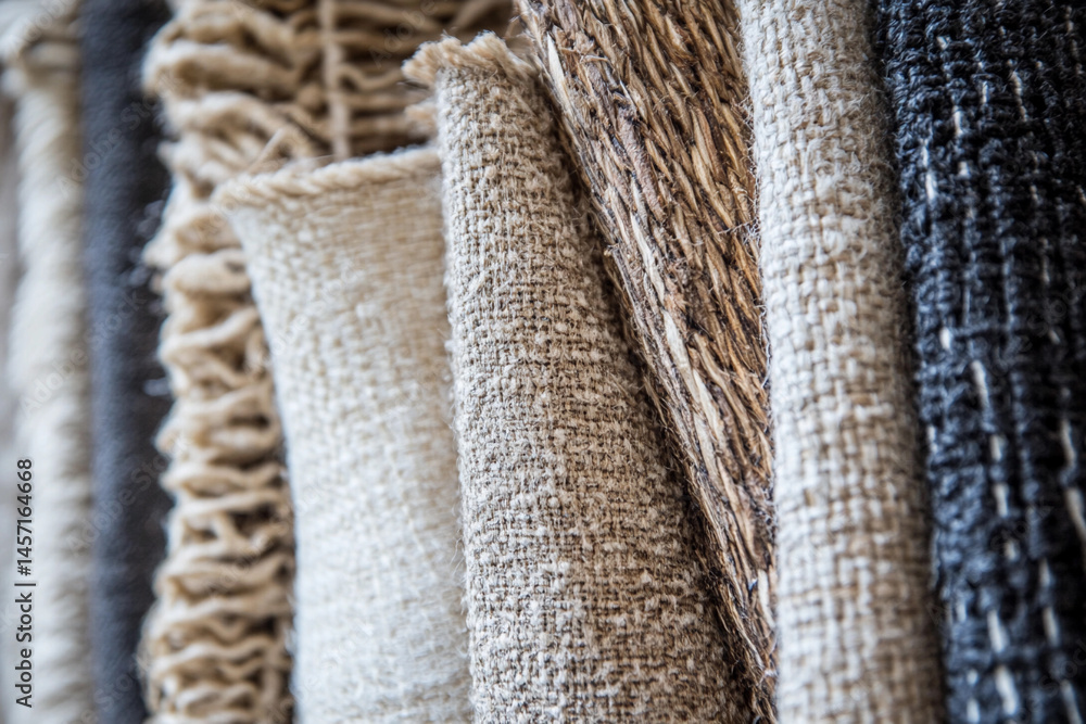 Poster Natural and engineered textile materials on display Generative AI