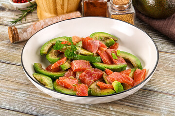 Salad with avocado and salmon
