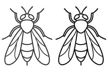 Two black outlined honey bees face forward on a white transparent background