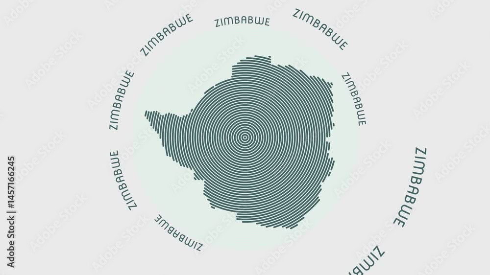 Poster zimbabwe shape with dynamic circles visual effect. animation of zimbabwe logo appearing from rotatin