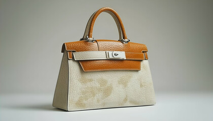 Pixel Art Handbag: Two Tone Brown and White Leather Purse