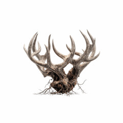 Naklejka premium Majestic Deer Antlers Rooted in the Earth A Surreal Nature Still Life