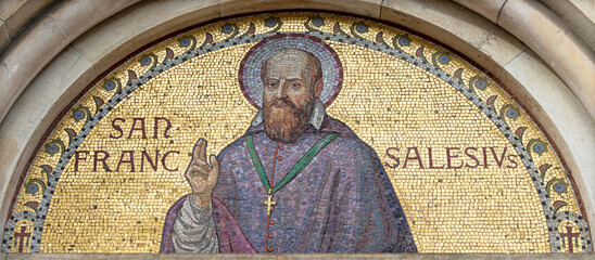 Milan - The mosaic of St. Francis de Sales on the church Chiesa di San Agostino designed by...
