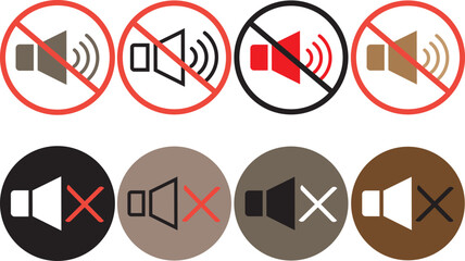 Mute and Volume Off Icons Set – Flat Speaker Silence Symbols Collection.