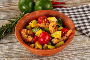 Dietary salad with shrimps and avocado