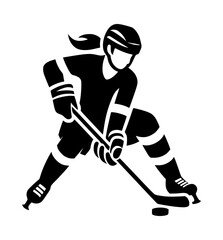 female ice hockey player black color vector icon logo