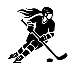 female ice hockey player black color vector icon logo